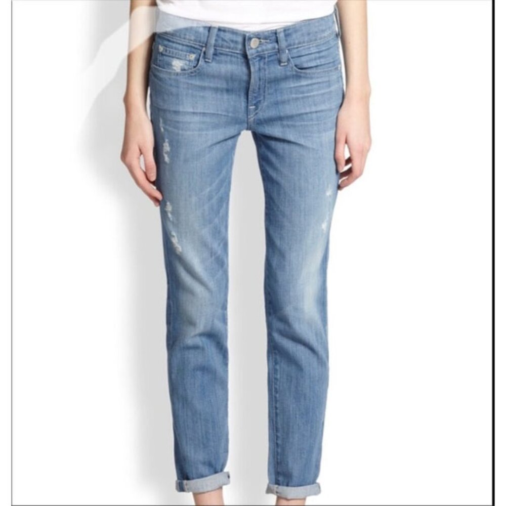 Vince Denim Jeans Mason Relaxed Rolled Summer Blue Wrecked